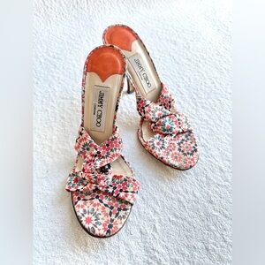 Jimmy Choo Floral Sandals - Red, Black, Cream